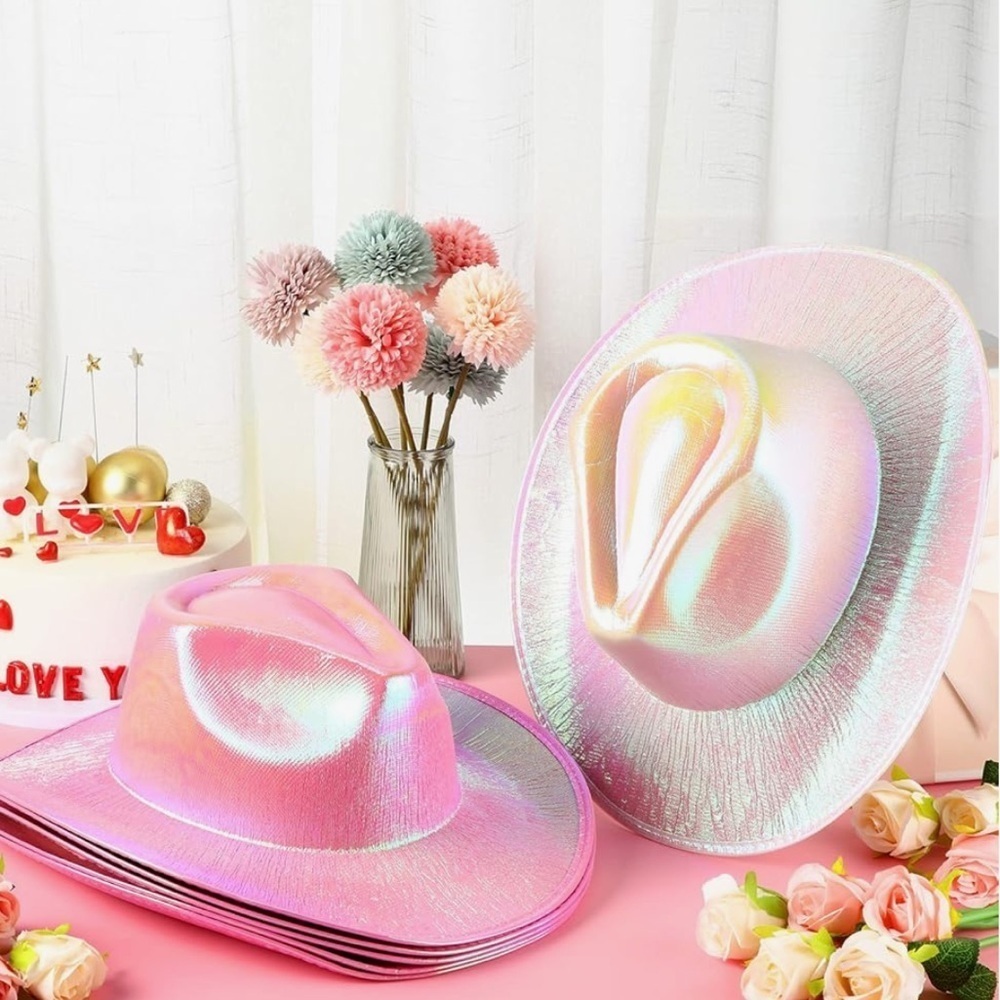 Bridesmaids pink cowgirl hats (6) pieces for bachelorette or bridal party
